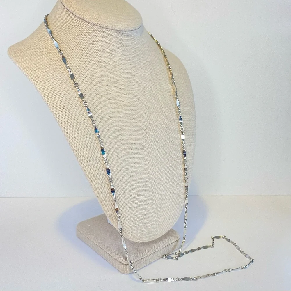 Vintage Silver Tone Elongated Long Bar Link Chain Necklace 40" - Picture 3 of 10